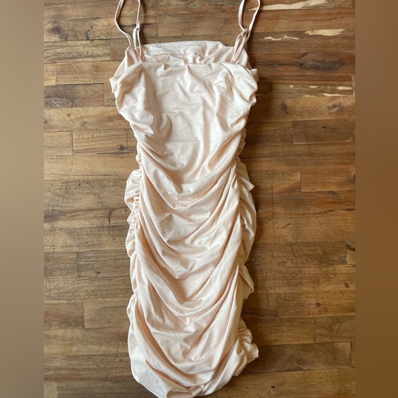 Beige Mini Ruched Cami Dress - Picture 2 of 3